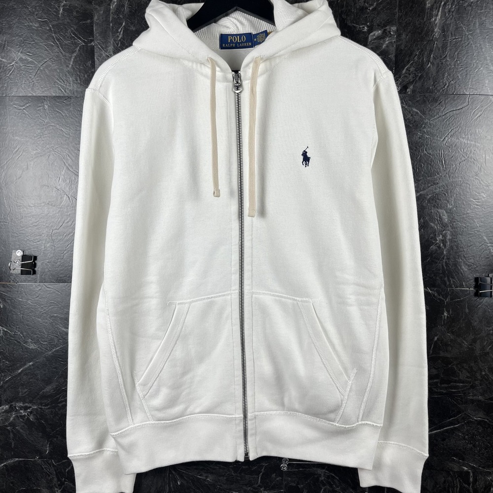 Polo Ralph Lauren Men's White Fleece Thermal Zip Hoodie Medium